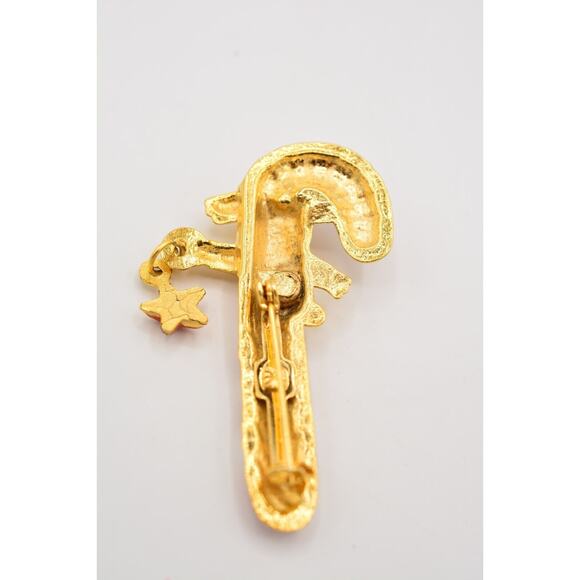 Vintage Christmas Candy Cane Pin Brooch Red White Enamel Gold Teddy Bear Bin7 - Picture 11 of 12